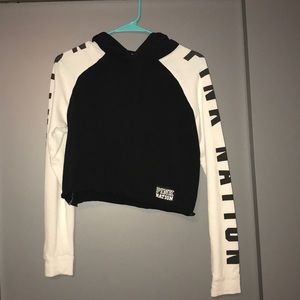 VS Pink- Black and White Pink Cropped Hoodie